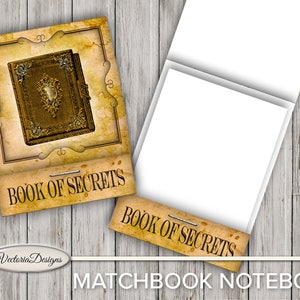 Book of Secrets Matchbook Notebook Cover DIY printable paper craft crafting scrapbooking instant download digital sheet - 001656