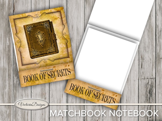 Book of Secrets Matchbook Notebook Cover DIY printable paper craft crafting scrapbooking instant download digital sheet - 001656