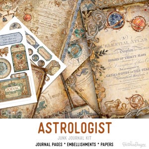 Astrologist Junk Journal Kit Printable Junk Journal Kit Astrology Embellishments Astrology Junk Journal Papers Craft kit Printable - 002755