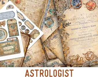 Astrologist Junk Journal Kit Printable Junk Journal Kit Astrology Embellishments Astrology Junk Journal Papers Craft kit Printable - 002755