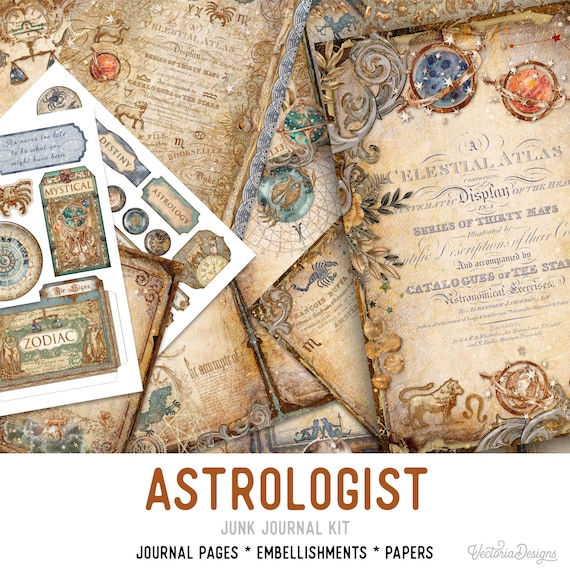 Astrology Junk Journal Kit - Printable Pages for Crafting - 002755
