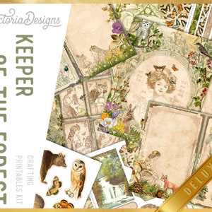 Keeper Of The Forest DELUXE Crafting Printables Kit, Craft Kits, Forest Junk Journal, Vintage Ephemera Pages, Printable Forest Paper 002825