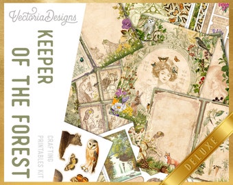 Keeper Of The Forest DELUXE Crafting Printables Kit, Craft Kits, Forest Junk Journal, Vintage Ephemera Pages, Printable Forest Paper 002825