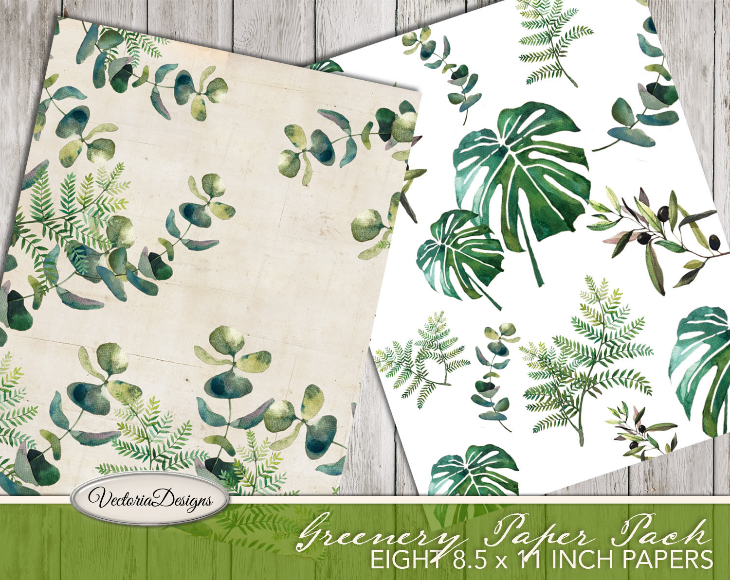 Greenery Paper Pack 8.5 x 11 inch paper printable scrapbooking paper  monstera junk journal crafting instant download digital - 001966