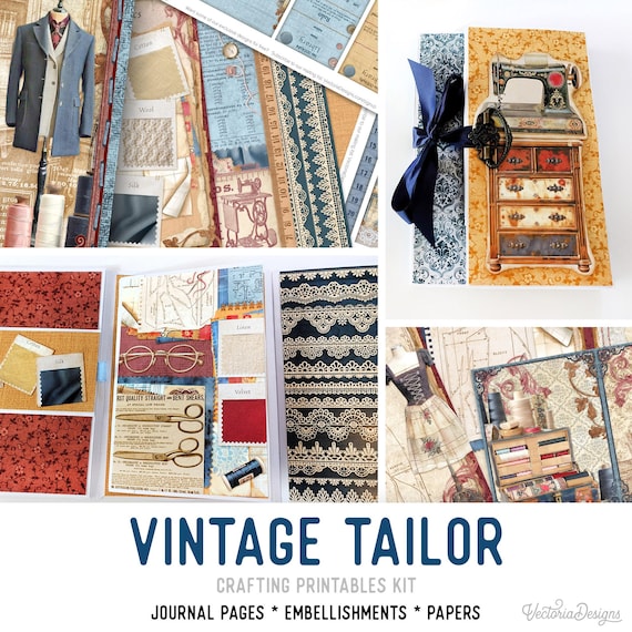 Vintage Tailor Junk Journal Kit (Standard) - Printable Pages, Papers and Embellishments for Crafting - 003737