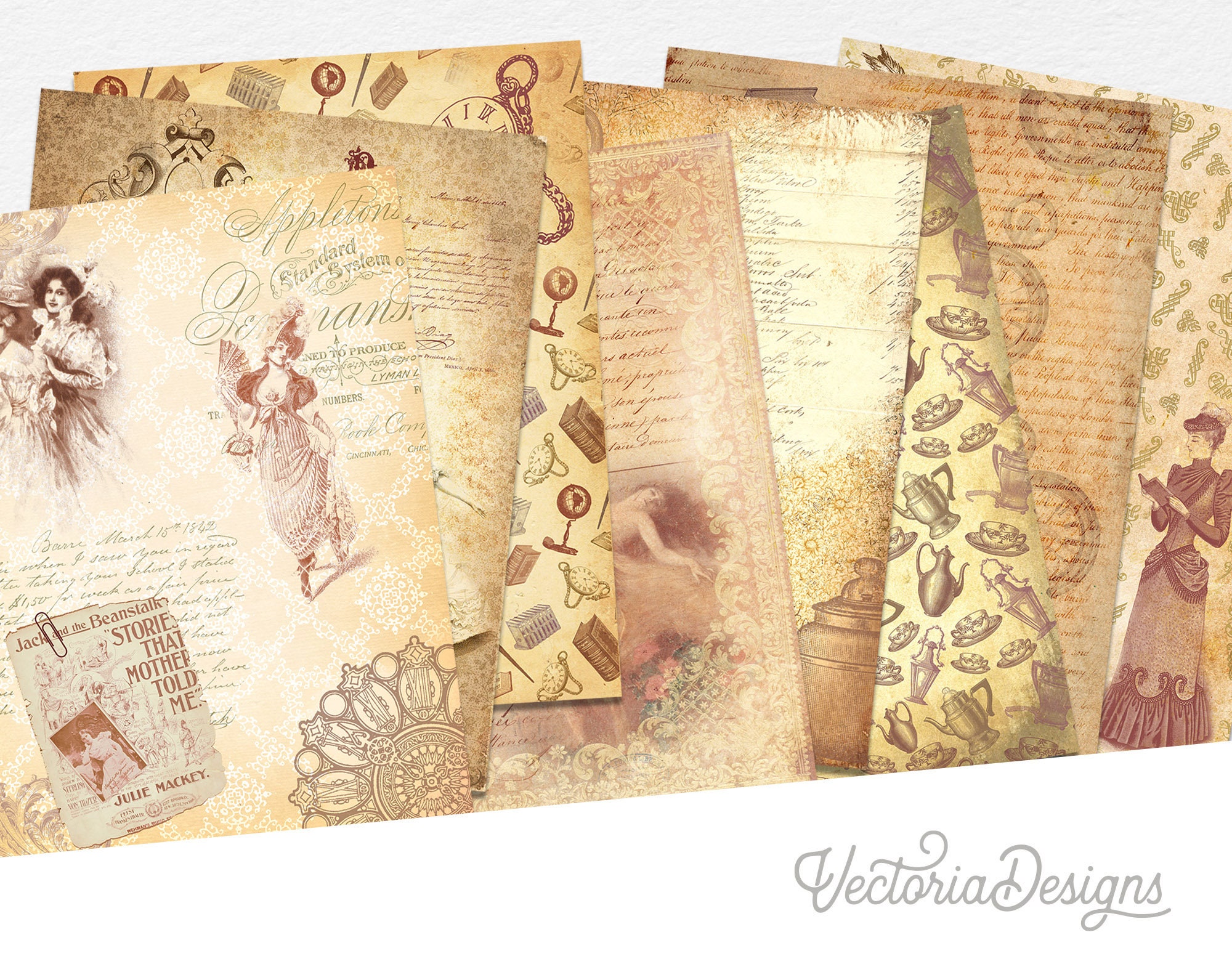 Antique Book Paper Pack, Vintage Book Paper Pack, Printable Paper