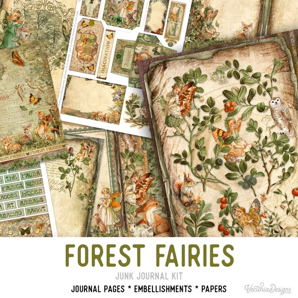 Forest Fairies Junk Journal Kit, Kit de journal indésirable imprimable Fées Embellissements Junk Journal Fairy Papers Fairies Craft Kit Forest 002882