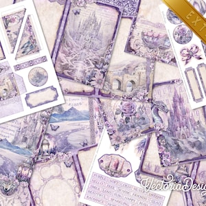 Purple and Gold Junk Journal Kit DELUXE, Purple Gold Crafting Printables Kit Purple Embellishments Printable Paper Craft Kit Tutorial 003318 image 7
