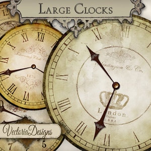 Large vintage clock images with without clock hands printable hobby crafting scrapbooking instant download digital collage sheet - 000543