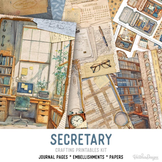Secretary Junk Journal Kit (Standard) - Printable Pages, Papers and Embellishments for Crafting - 003956