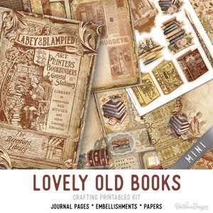Lovely Old Books Crafting Printables Kit MINI, Vintage Junk Journal, Old Paper Embellishments, Old Paper Craft Kits, Old Journal - 003233