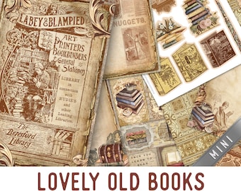 Lovely Old Books Crafting Printables Kit MINI, Vintage Junk Journal, Old Paper Embellishments, Old Paper Craft Kits, Old Journal - 003233