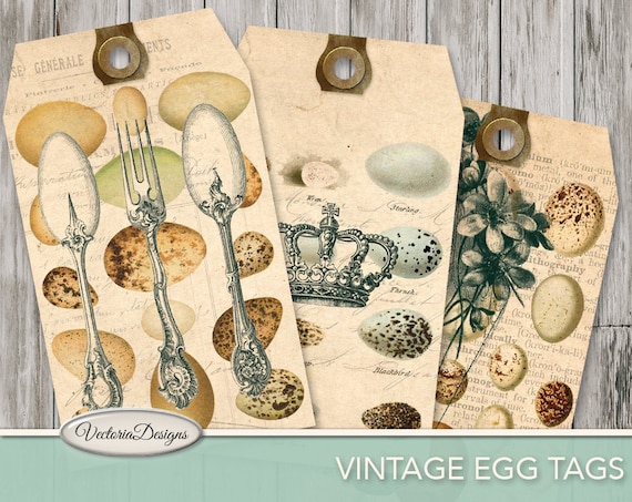 Vintage Easter Egg Tags, Printable Paper Craft (Digital Download) - 000766