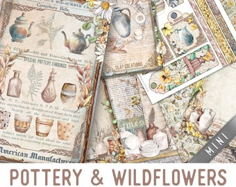 Pottery & Wildflowers Junk Journal Kit MINI, Pottery Crafting Printables Kit Wildflowers Embellishments Printable Paper Craft Kits 003145