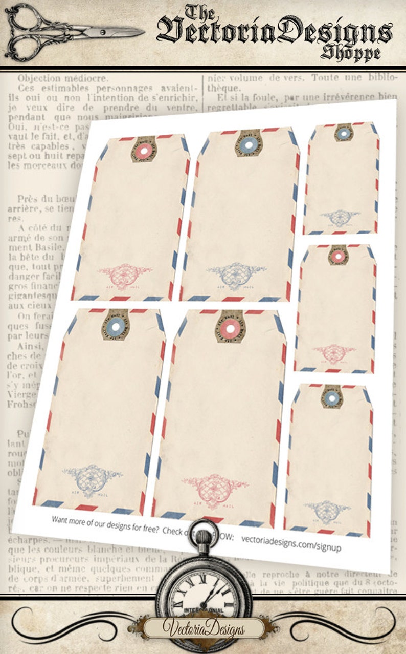 Air Mail Tags Printable Add Text Journaling Journal Craft - Etsy