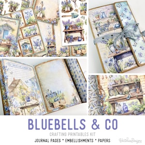 Bluebells Junk Journal Kit, Blue Flowers Crafting Printables Kit Bluebells Embellishments Printable Paper Craft Kit Craft Tutorial - 003166