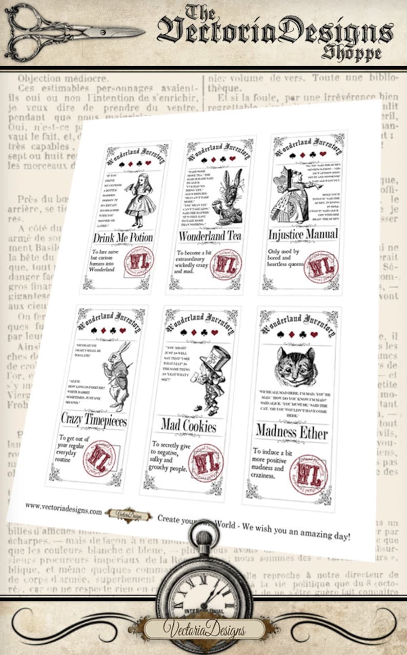 Alice in Wonderland Inventory Labels printable / save ink 000872 image 2