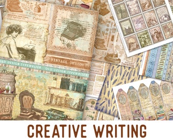 Creative Writing MEGA Crafting Bundle, Writer, Vintage Books, Printable Paper Pack, Writing Embellishments, Junk Journal, Craft Kits 002462