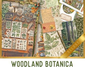 Woodland Botanica Junk Journal Kit (DELUXE) - Printable Craft Kit with Journal Pages, Embellishments & Papers - 004071
