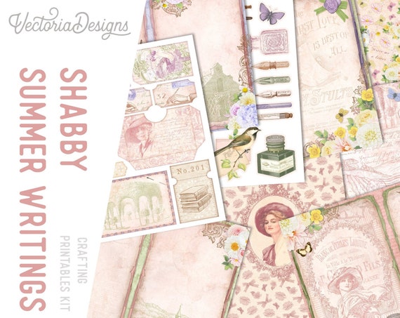 Shabby Summer Writings Junk Journal Kit (Standard) - Printable Pages, Papers and Embellishments for Crafting - 002399
