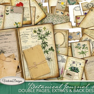 Junk journal printable crafting paper with botanical images in vintage style