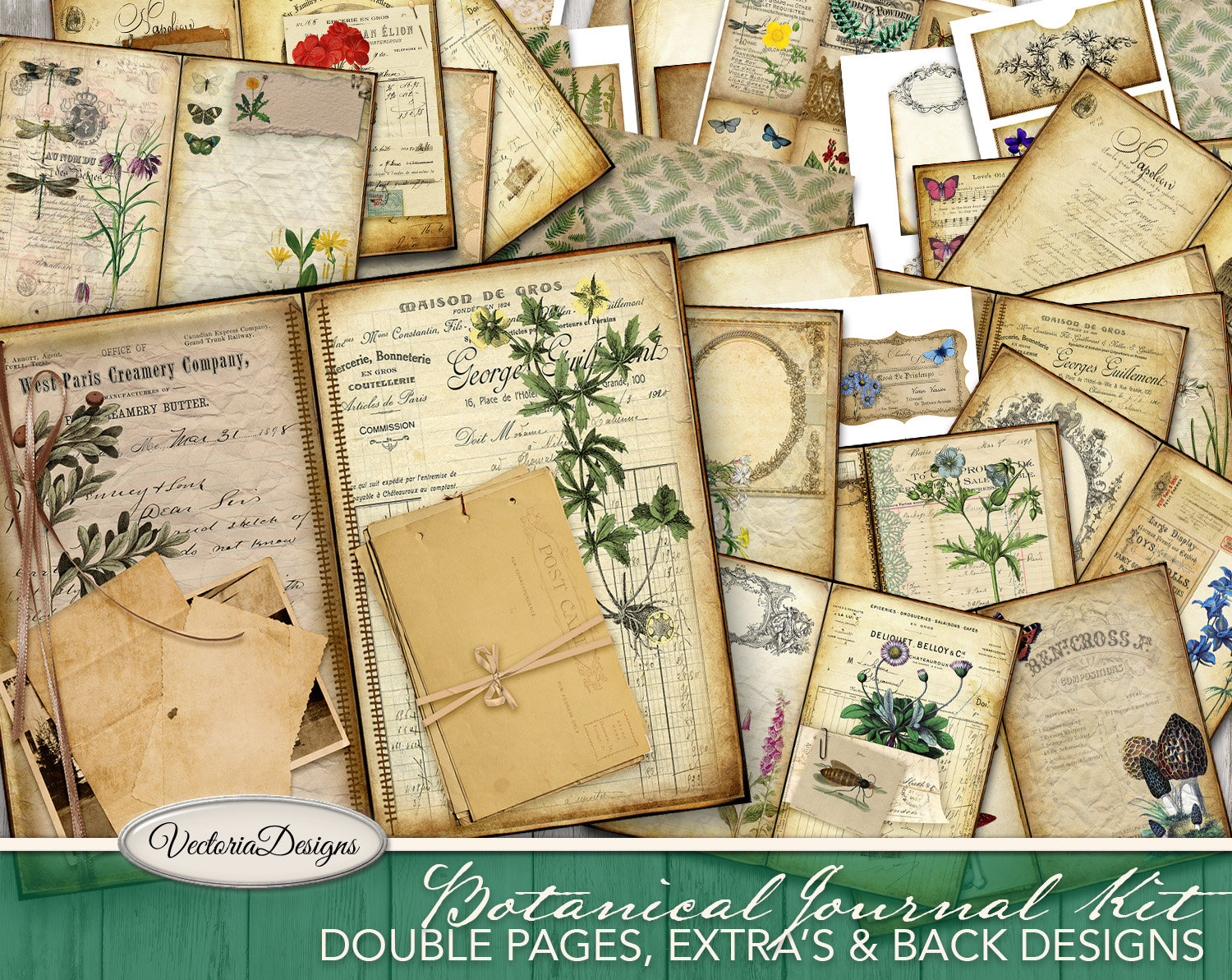 Botanical Junk Journal, Junk Journal Supplies, Cottagecore Journal Kit,  Scrapbook Paper, Herbs Journal Kit, Journaling Paper, DIY 001961 