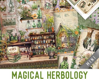 Magical Herbology Junk Journal Kit MINI, Halloween Crafting Printables Kit Magic Herbs Embellishments Printable Paper Kit Craft 003523