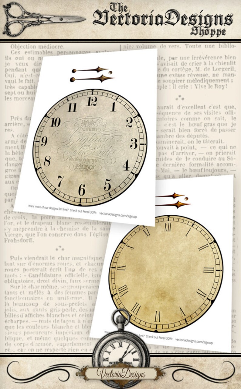 Printable Clock Assemble Yourself Vintage Clock Clock Hands Etsy