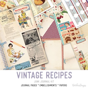 Vintage Cookbooks, Junk Journal  Recipe Kit, Printable Recipe Journal, Cookbook Digital, Recipe Printable, Craft Kit, DIY Kit, Chef 001951