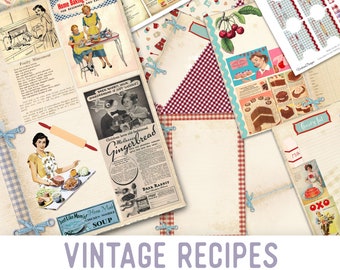 Vintage Cookbooks, Junk Journal  Recipe Kit, Printable Recipe Journal, Cookbook Digital, Recipe Printable, Craft Kit, DIY Kit, Chef 001951