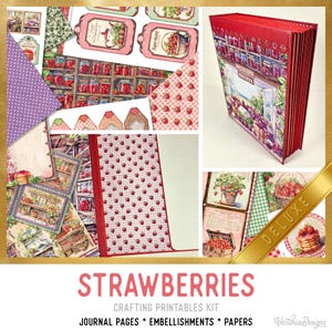 Strawberries Junk Journal Kit DELUXE, Strawberry Junk Journal Crafting Printables Journal Embellishments Journal Paper Craft Tutorial 003774