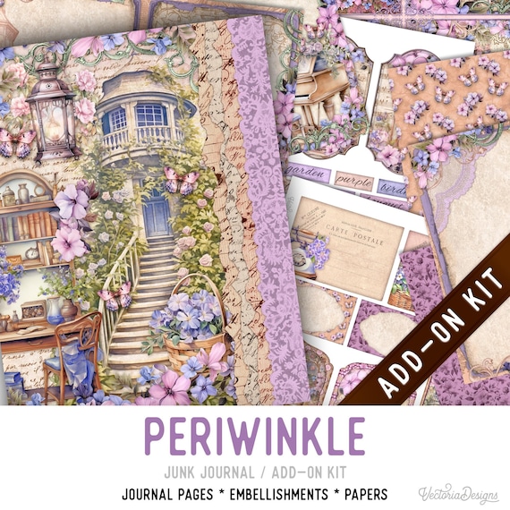 Periwinkle Junk Journal Kit, Printable Pages, Embellishments, Papers (Add-On) - 003762