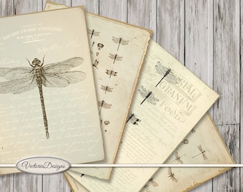 Dragonfly Cards, Printable Paper Cards, Digital Dragonfly Cards, Dragonfly Junk Journal, Digital Gift Tags, Collage Sheets, Dragonfly 001660