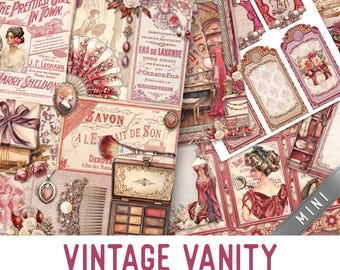 Vintage Vanity Junk Journal Kit MINI, Vanity Crafting Printables Dressing Room Embellishments Printable Paper Vintage Junk Journal 003691