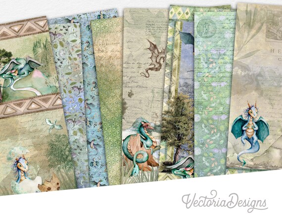 Dragon Bundle Printable fairy tales Dragons Collage Sheet Paper Pack ...