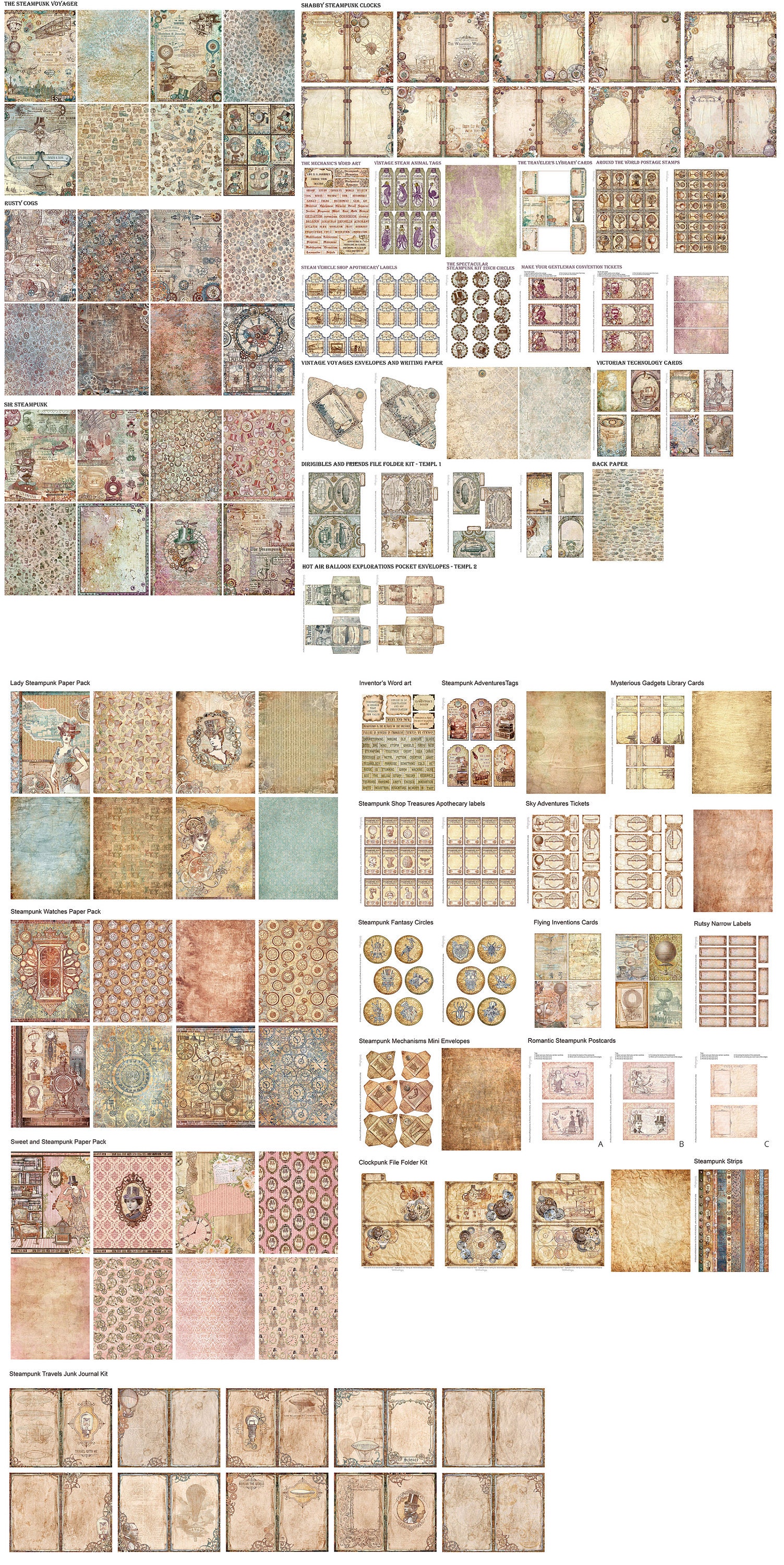 Steampunk Stories DELUXE MEGA Crafting Bundle, Steampunk Printables, Printable Paper ...