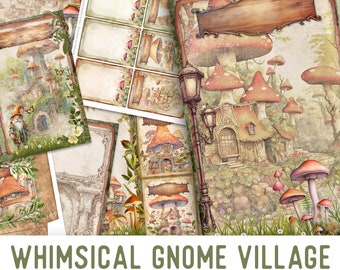 Gnome Village Junk Journal Kit, Whimsical - Printable Pages for Crafting - 003151