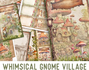 Whimsical Gnome Village Junk Journal Kit, Gnomes Printable Junk Journal Kit Embellishments Gnomes Junk Journal Papers Gnome Craft kit 003151