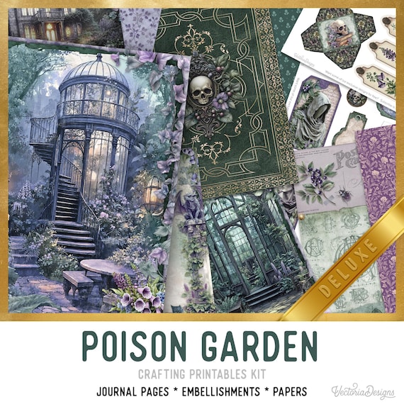 Poison Garden Junk Journal Kit (DELUXE) for Halloween - Printable Pages, Papers and Embellishments for Crafting - 004136