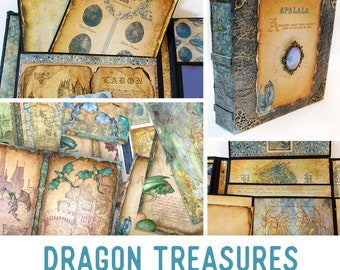 Dragon Treasure Journal, Dragon Paper Crafting, Printable Dragon Paper Kit, Dragon Ephemera, Vintage Dragon Embellishments, Sheets  002305