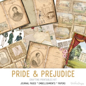 Pride and Prejudice Junk Journal Kit, Jane Austen Junk Journal Kit, Vintage Ephemera, Journal Supplies, Embellishments, Scrapbooking 002368 image 1