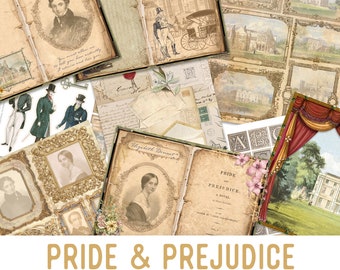 Pride and Prejudice Junk Journal Kit, Jane Austen Junk Journal Kit, Vintage Ephemera, Journal Supplies, Embellishments, Scrapbooking  002368