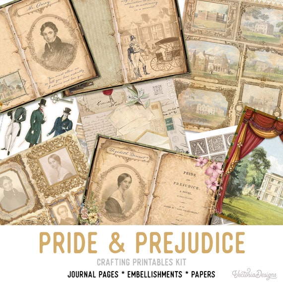 Pride and Prejudice Junk Journal Kit (Standard) - Printable Craft Kit with Journal Pages, Embellishments & Papers - 002368