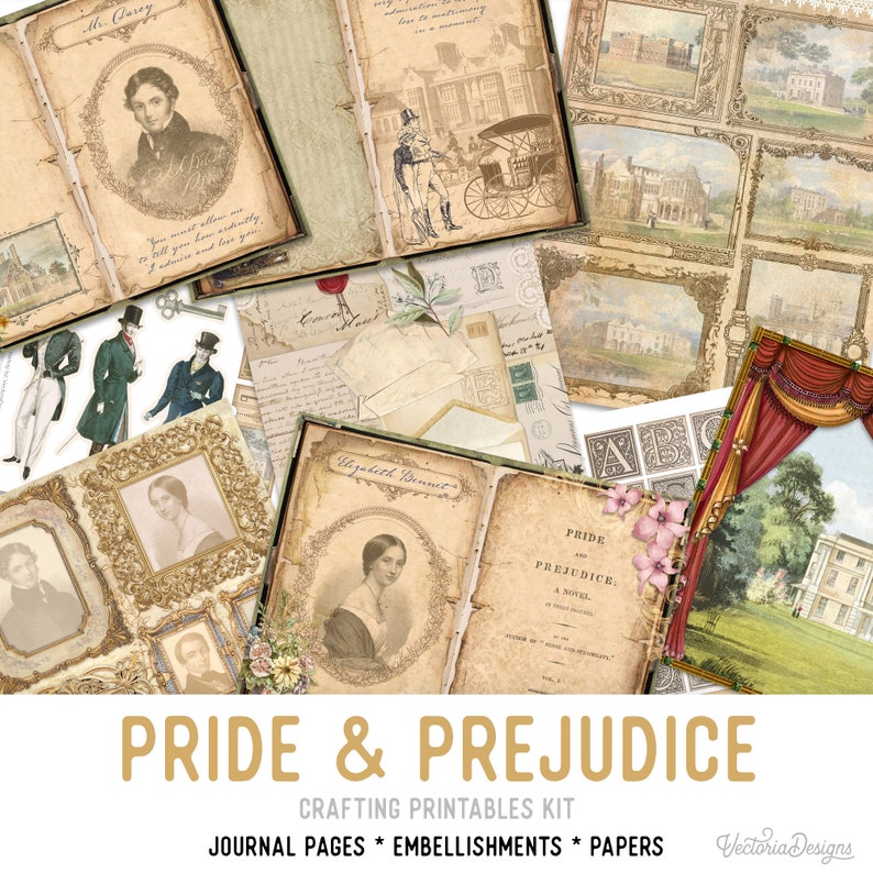 Pride and Prejudice Junk Journal Kit, Jane Austen Junk Journal Kit, Vintage Ephemera, Journal Supplies, Embellishments, Scrapbooking 002368 image 1