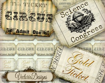 Vintage Tickets Ticket Strips instant download printable images digital collage sheet VD0021