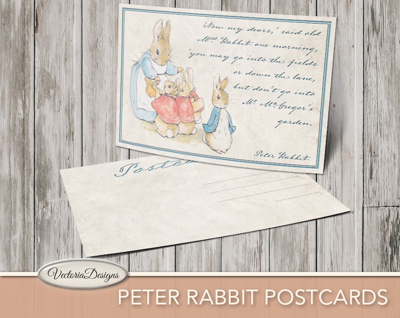 Peter Rabbit Postcards, Printable Postcards, Beatrix Potter Digital, Party Supplies, Digital Peter Rabbit Gift Tags, Scrapbook Sheet 001717 image 2