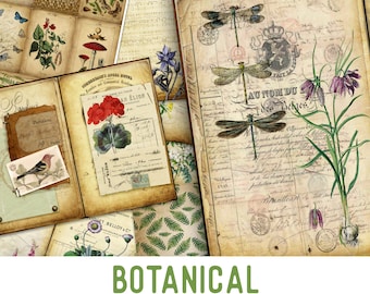 Botanical Junk Journal Kit, Printable Journal Kit, DIY Kit, Herbs Journal Kit, Craft Kit, Scrapbook Paper Kit, Journaling Paper 001961