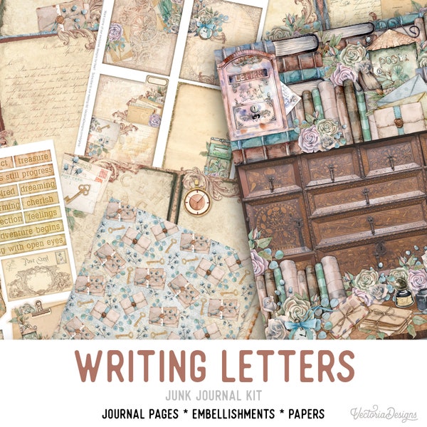 Writing Letters Junk Journal Kit, Writing Journal, Printable Junk Journal Kit, Craft kits, Printable Journal Pages, Digital Sheets - 002463