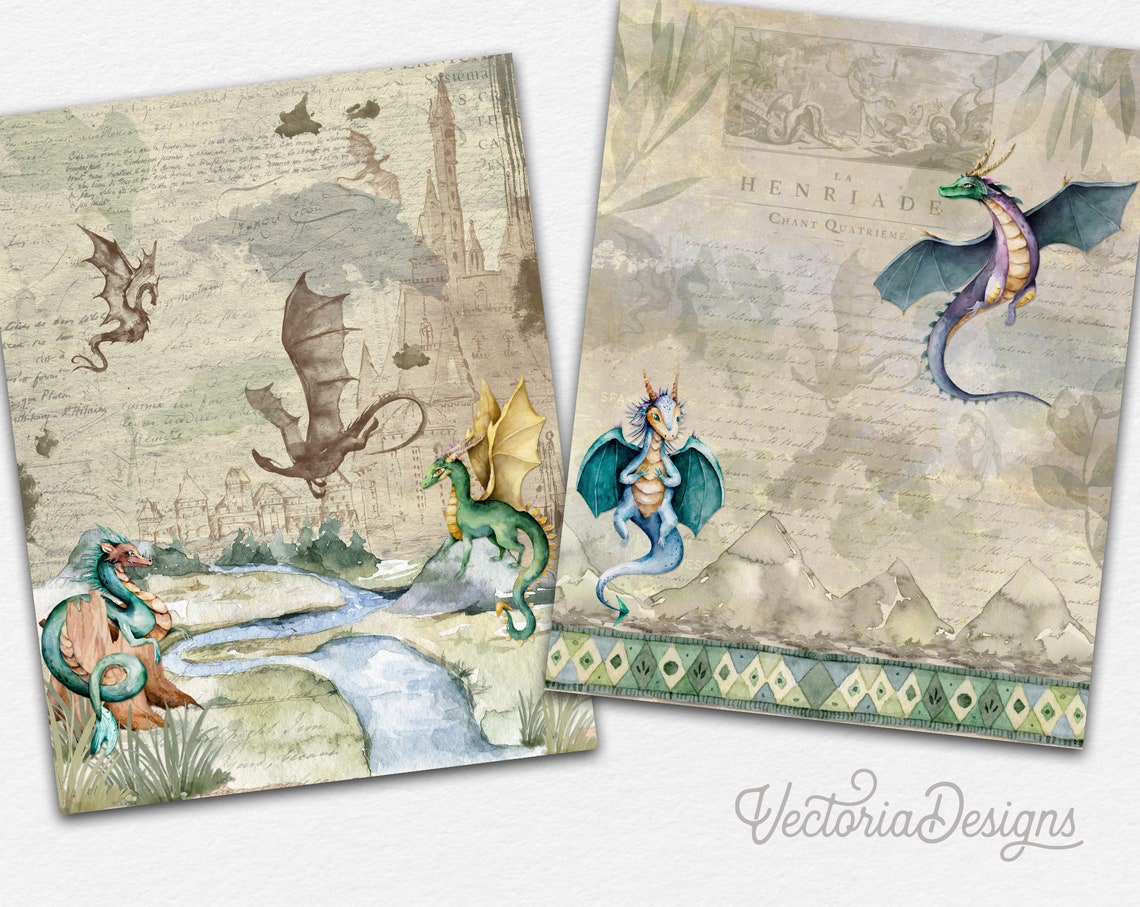 Cute Dragons Paper Pack Dragon Papers Printable Dragon - Etsy