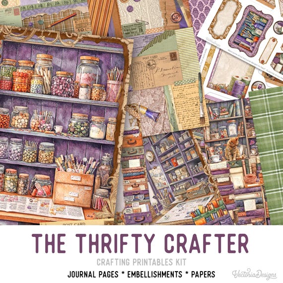 Thrifty Crafter Budget Junk Journal Kit (Standard) - Printable Pages, Papers and Embellishments for Crafting - 003895